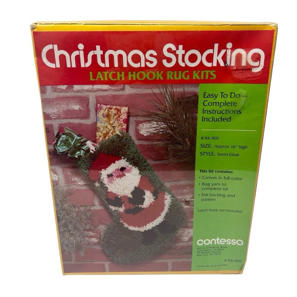 Contessa Christmas Stocking Latch Hook Rug Kit Santa Claus Design Holiday Craft
